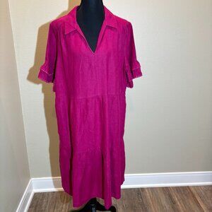 Chico's Pink Wine V-Neckline Short Sleeve Drop Waist Dress Size 12